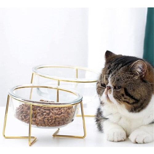 New Non-slip Cat Bowls Glasses Single Bowls with Gold Stand Pet Food&Water Bowls for Cats Dogs Feeders Pet Products Cat Bowl