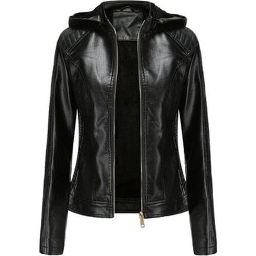 New Women Autumn Winter Faux Soft Leather Jackets Coats Lady Black PU Zipper Epaule Motorcycle Streetwear