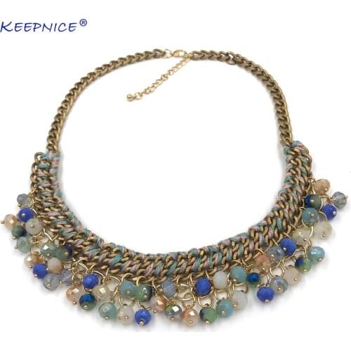 New vintage jewelry handmade choker necklace Boho style collier beads tassel pendant statement choker Necklace for women