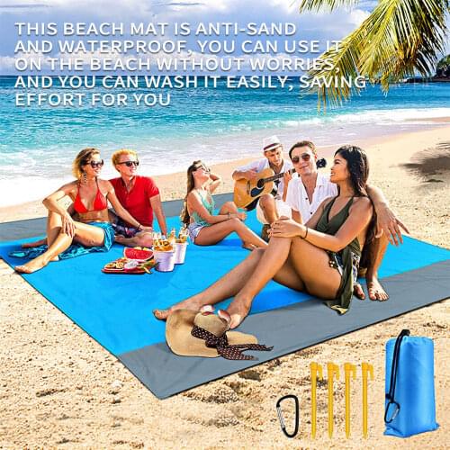 Beach Blanket Foldable Anti-sand Picnic Mat Waterproof Portable Camping Rug for Outdoor, Blue, Gray