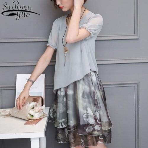 Plus size dress short sleeve dress Knee-Length dress women 2021 new chiffon 5XL casual dress Medium and long section 2926 50