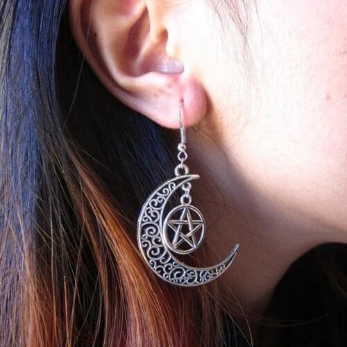 Pentagram Crescent Moon earrings, Celestial earrings,Moon and Star earring,Pagan earring,Wiccan earring,Pentagram moon