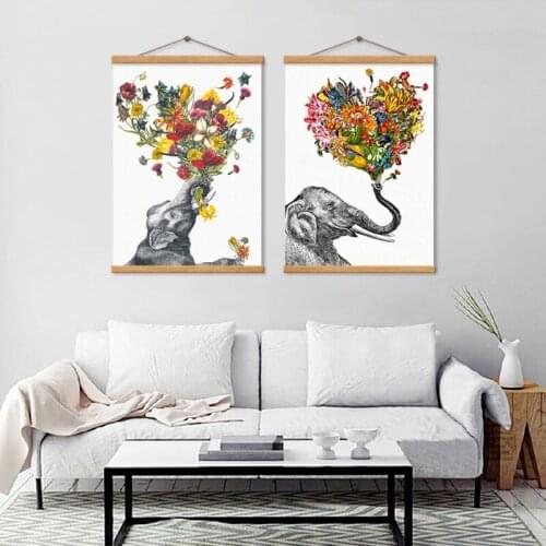 SPLSPL Watercolor Flower Canvas Painting Cute Cartoon Elephant Animals Posters and Prints Nordic Decoration Home Wall Picture