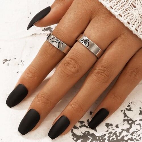 Tocona 2pcs/set Hand Matching Couple Rings for Women Men Charms Silver Color Stainless Steel Wedding Jewelry Anillo 19633