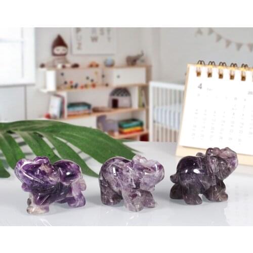 TUMBEELLUWA 1.5" Natural Amethyst Carving Elephant Statue Figurines Healing Reiki Home Decor Room Ornaments Gift