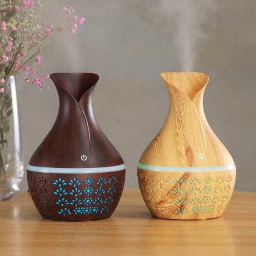 New Hollow Wooden Aroma Oil Diffuser Mini usb Home Office Mute Humidifier Creative Gift LED Light Mist Maker