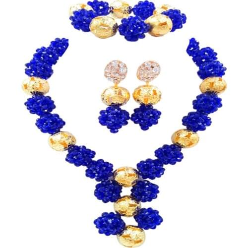 Swell royal blue crystal beads african jewelry set 1SJQ-06