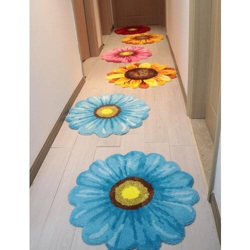 Top Quality New Fashion 3D Beautiful Flower Floor Rug Soft Door Mat Handmade Chrysanthemum Carpet Red Pink Yellow Blue Purple
