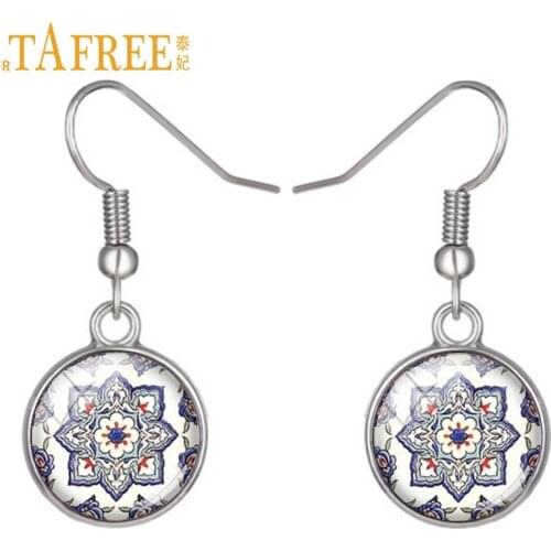 TAFREE fashion 2017 flowers of life earrings vintage ethnic dangle mandala yoga Sacred Geometry fashion Sri Yantra jewelry C327