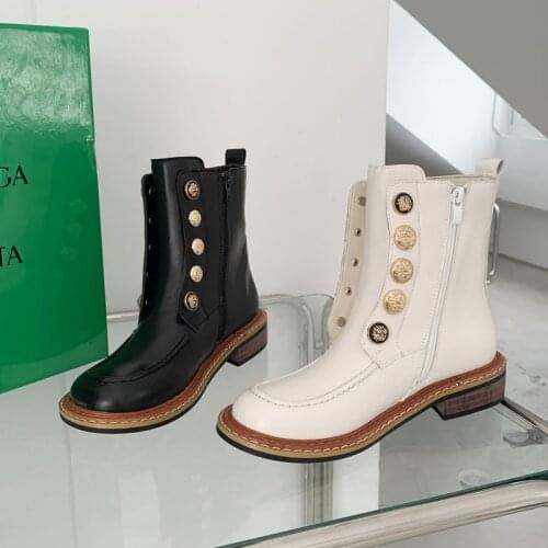 European American Martin Boots for Women 2021 Autumn Winter Fashion Low-heel Side Zipper Women Boots Large Size Botas Mujer