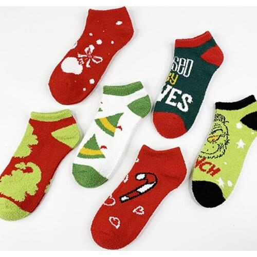 Female Anime Warm Lady Heart Cute Winter Kawaii Thick Casual Socks Women Grinch Fluffy Warm Socks Short Cute Socks