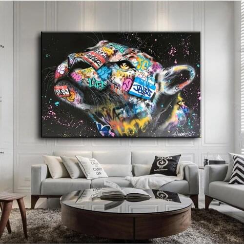 Animal Graffiti Art Cheetah Leopard Canvas Painting Wall Art Prints Posters Wall Picture for Living Room Modern Home Cuadros