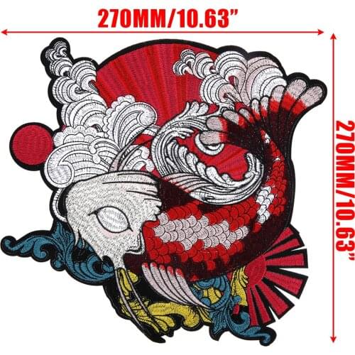 1pc 27*27cm Koi Fish Embroidered Patch Japanese Koi Fish Clothes Applique Patch Sewing Craft Supplies Clothes Cool Decoration