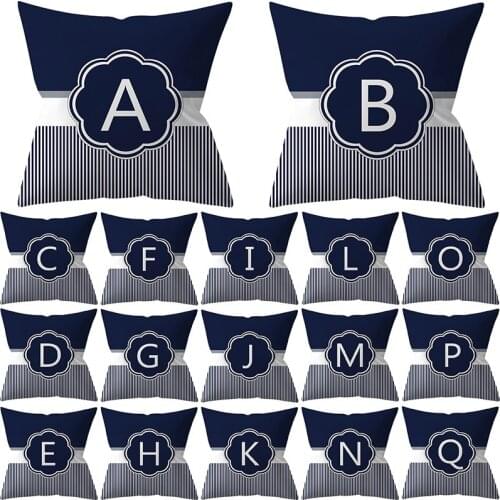 1Pcs Alphabet Letter Striped Decorative Cushion Cover 45x45cm Peach Skin Throw Pillowcase Sofa Home Decorative PillowCover