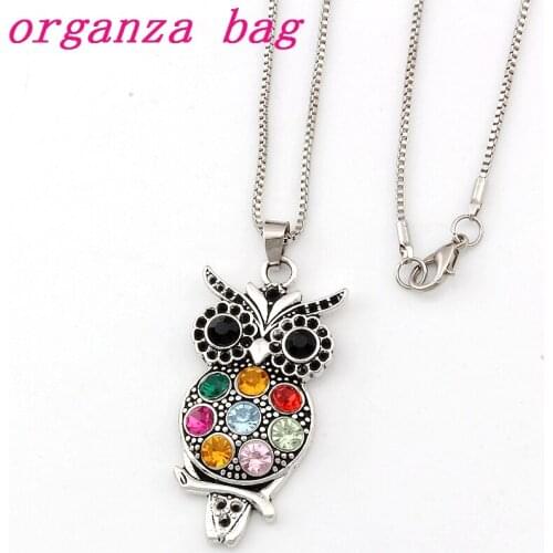 10pcs Zinc Alloy Retro Colorful Crystal Owl Pendant Necklaces 24inches Necklace Fashion Jewelry Ms. Long Sweater chain