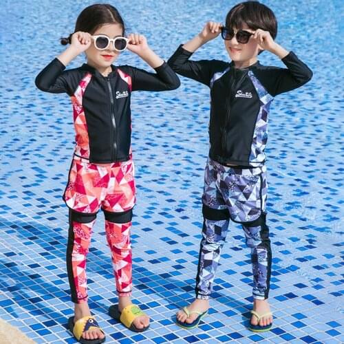 2021 Summer New Children Swimsuit Boys and Girls Swimwear Diving Suit Sun Proof Long Sleeve Trousers Beach Wear High Elasticity