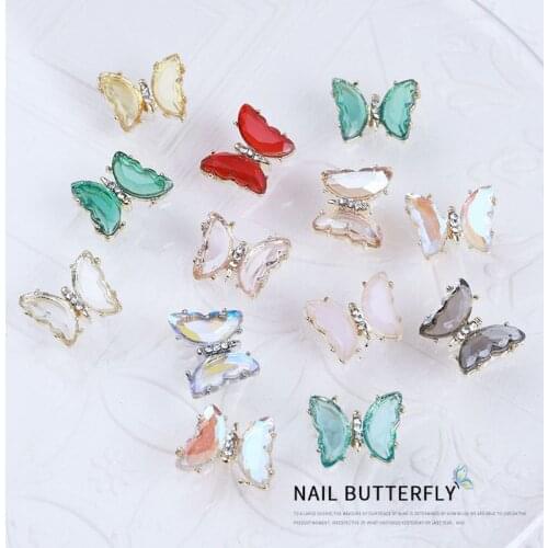 5pcs Nail Butterfly Accessories 3D Aurora Color Crystal Alloy Butterfly Art Decoration DIY Manicure Skills Tools