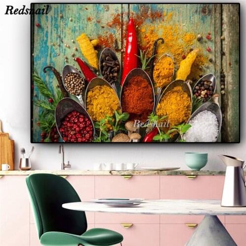 DIY Diamond painting cross-stitch puzzle 5D Full Drill mosaic Diamonds Embroidery Grains Spices Spoon Kitchen Food decor EE875