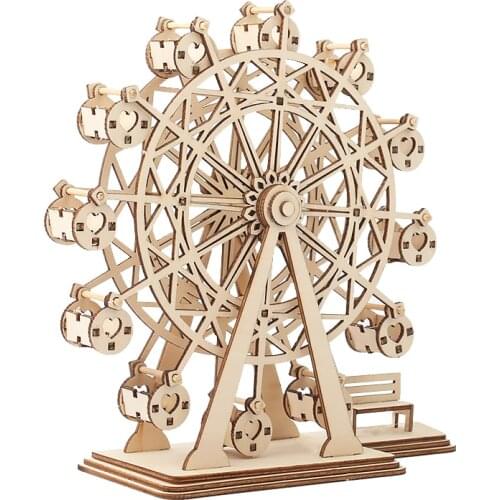 Free Shipping 3D Wooden Puzzle Game Ferris Wheel Diy Wood Crafts Materials Laser Cut Wooden Craft Shapes Decoration Kids Toys