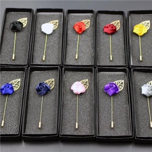 Fashion New Men Retro Golden Leaf Rose Flower Brooch Pins Collar Suit Stick Breastpin Pin Mens Suit Dressup No.21-40
