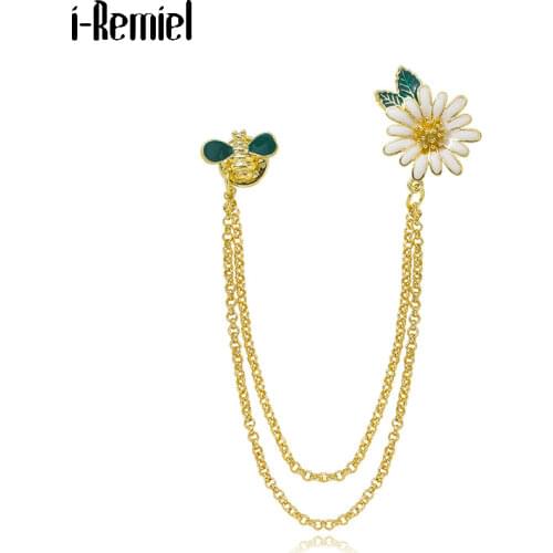 Sweet Daisy Flower Bee Brooch Enamel Pins Cute Insect Shirt Clip Lapel Pin Scarf Buckle Fashion Girls Corsage Women Accessories