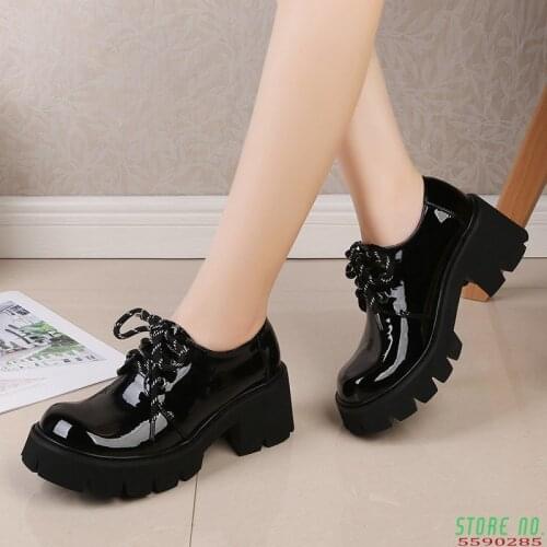 Black Patent Leather High-heeled Shoes Women 2021 Autumn Big Toe Platform Pumps Woman College Style Mary Jane Shoes Mujer