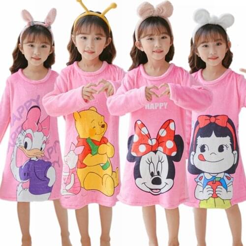 Childrens Nightdress Flannel Soft Kids Pajamas Princess Baby Girl Pajamas Girl Nightdress Long Sleeve Home Service Fleece