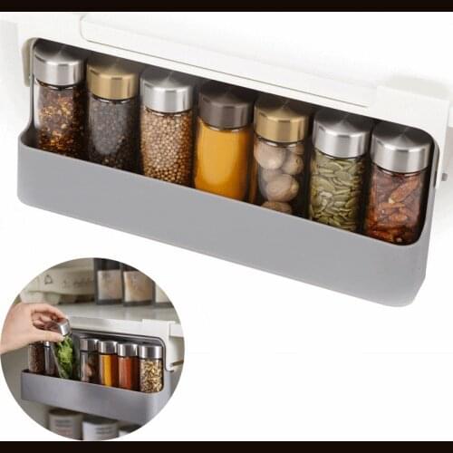 Home Kitchen Self-Adhesive Wall-Mounted Under-Shelf Spice Organizer, Spice Bottle Storage Rack, Kitchen Supplies Storage
