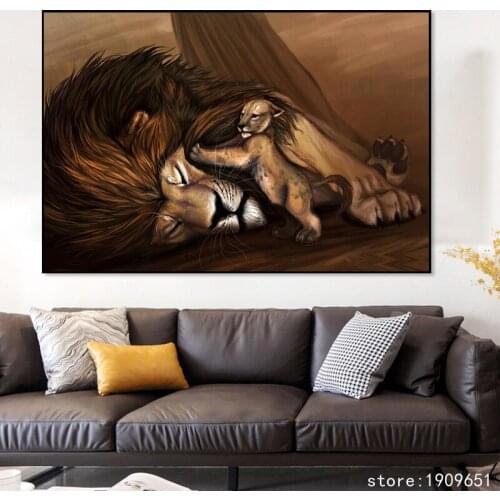 Cotton no frame modern cartoon animal lion canvas printings oil painting printed on cotton wall art decoration pictures