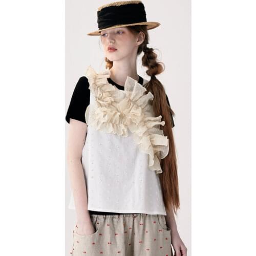 Imakokoni original design lotus leaf three-dimensional decorative lace sleeveless round neck waistcoat female summer 213310