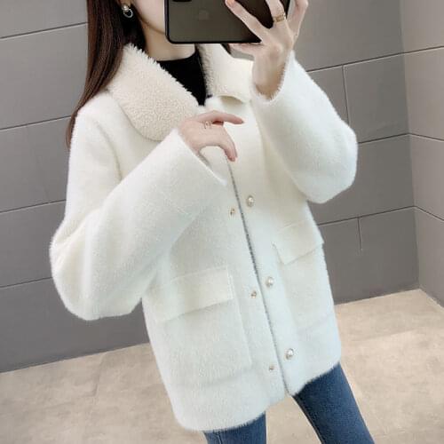 2021 New Women Autumn Casual Loose Imitation Mink Fur Cardigan Female Fashion Thick Long Sleeve Knitted Sweater Outerwear N42