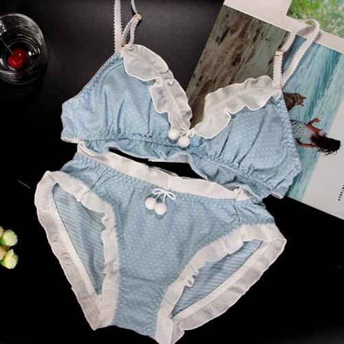 Wriufred Cute ball girl underwear set no steel ring pure cotton junior high school students thin small bra confortable lingerie