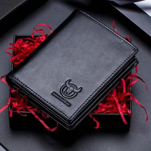 BULLCAPTAIN casual mens wallet short vertical locomotive British leisure Cash Clips Coin Pocket Purse card leather wallet