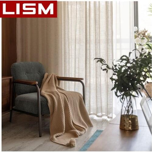 LISM Modern Linen Semi-shading Ramie Curtain Chinese Style Hemp Yarn Pure Color Sheer Curtains Custom Home Decor For Living Room