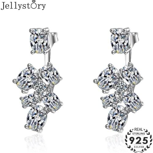 Jellystory Fashion Silver 925 Earrings with Zircon Gemstones Geometric Shape Drop Earrings for Women Wedding Party Gifts Jewelry