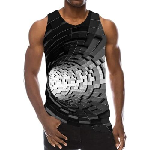UNEY Psychedelic Graphics Sleeveless Men 3D Shirts Swirl Tops Geometric Tee Square Vest Beach Tank Tops