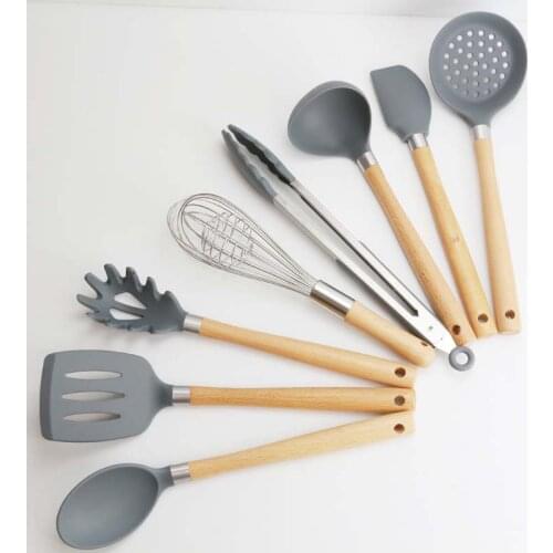 8 PCS Kitchen Cooking Utensils Set Silicone Wooden Spatula Cooking Tool Sets Tongs Spoon Turner Cookware Kitchenware