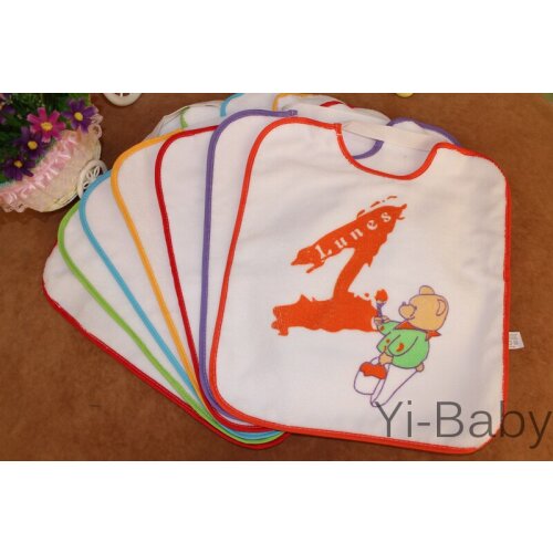 7PCS/Set YB0008 Week bib for Spanish Baby waterproof bib Infant saliva towels Burp Cloths Kids baby bibs Free shipping