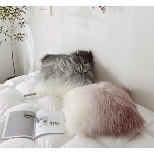 50x50cm soft gradient pink white/grey white imitation wool cushion cover plush pillowcase long fur pillow cover backrest decor