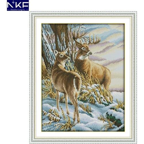 NKF Deer Animal Cross Stitch Set Handmade Craft Needlework Cross-Stitch Embroidery Kit Cross Stitch for Home Decor