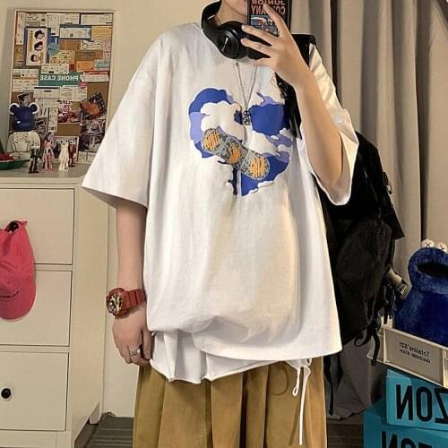 Teen New Summer Hip-Hop Cool Cute Print t-Shirt Loose Fashion Korean Style Short Sleeve Cotton Clothes 2021 New Loose Streetwear
