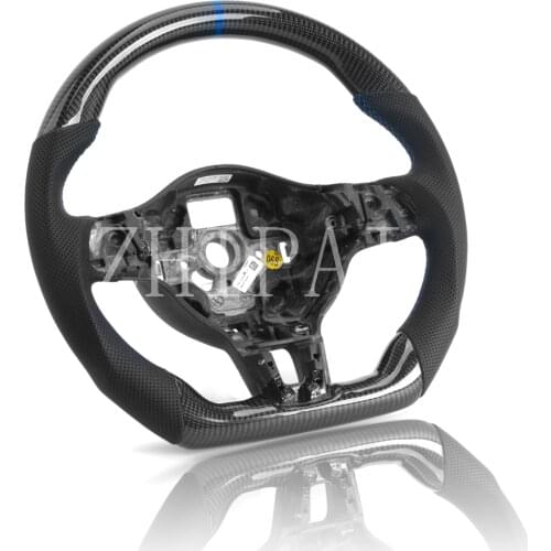 Carbon fiber steering wheel perforated leather for GOLF MK6 steering wheel replacement blue top and stitching