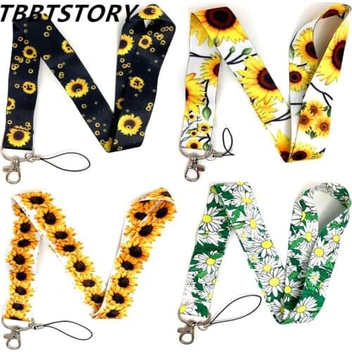 Sunflowers Neck Strap Keychain Lanyard for Keys USB ID Card Badge Holder Hang Rope Webbing Ribbon Mobile Phone Accessories