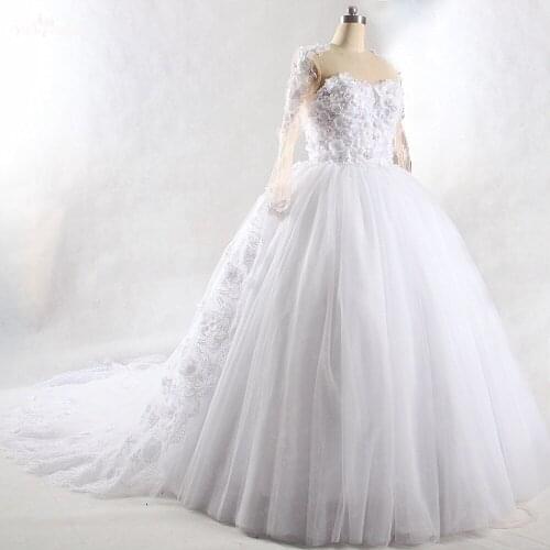 RSW847 Long Sleeve Detachable Train Wedding Ball Gown