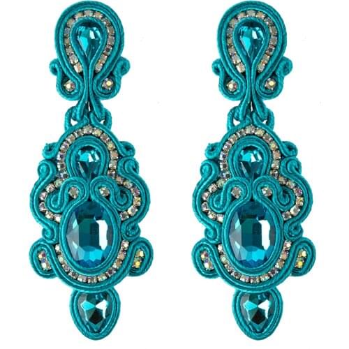 KpacoTa Soutache Handmade Dangle Earrings Womens jewelry Crystal Accessories Vintage long Hanging Earring 2020 trend white blue