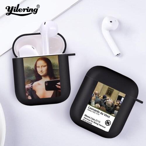 Funny Prank David Mona Lisa Soft Case for Apple AirPods 1 2 Black Silicone Bluetooth Earphone Box Cover for Air Pod 2 1 Case