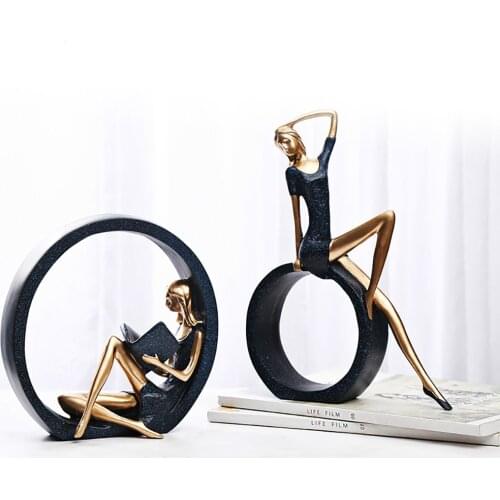 2Pcs Resin Yoga Girl Statue Nordic Figurines Creative Crafts Sculpture Living Room TV Cabinet Home Decoration Ornaments Statue