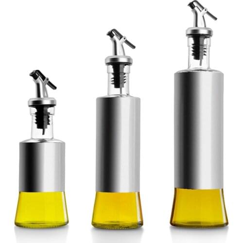 Stainless Steel Glass Olive Oil Sprayer Vinegar Bottles Can Abs Lock Plug Seal Leak-proof Oil Can Capped Pot Bottle Gravy Boat