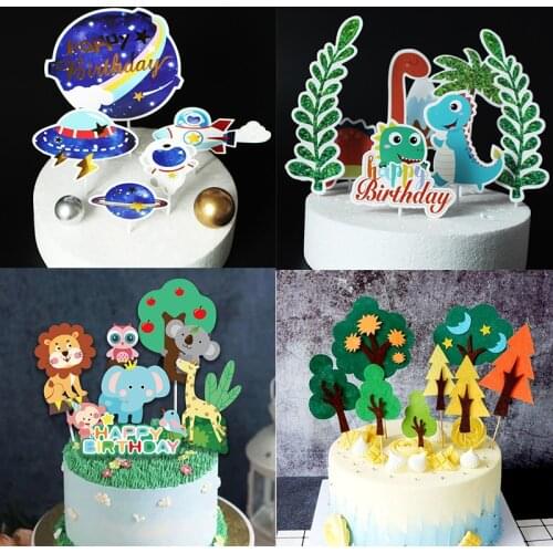 Dinosaur Party Cake Topper Happy Birthday Party Decorations Jungle Animal Cake Toppers Kids Birthday Party Cupcake Decorations