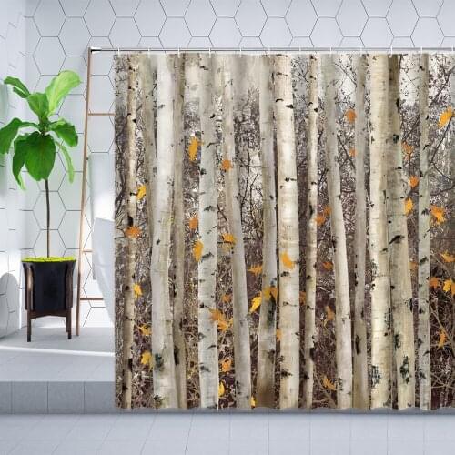Autumn Tree Trunk Shower Curtain Forest White Birch Branches Texture Wall Decoration Cloth Bathroom Curtains Sets Polyester Hook